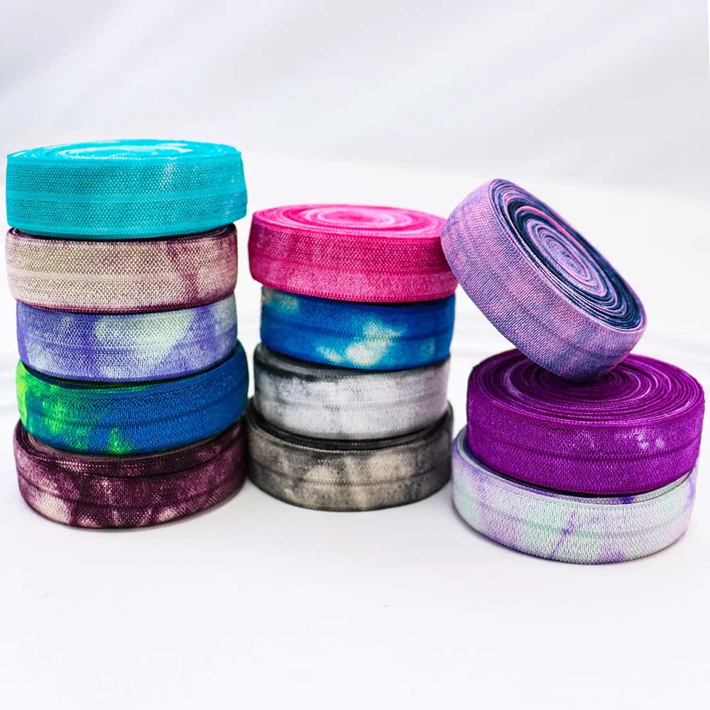 

5/8'' 15mm Tie Dye Fold Over Elastic FOE Ribbon For Hair Ties Sewing DIY Crafts