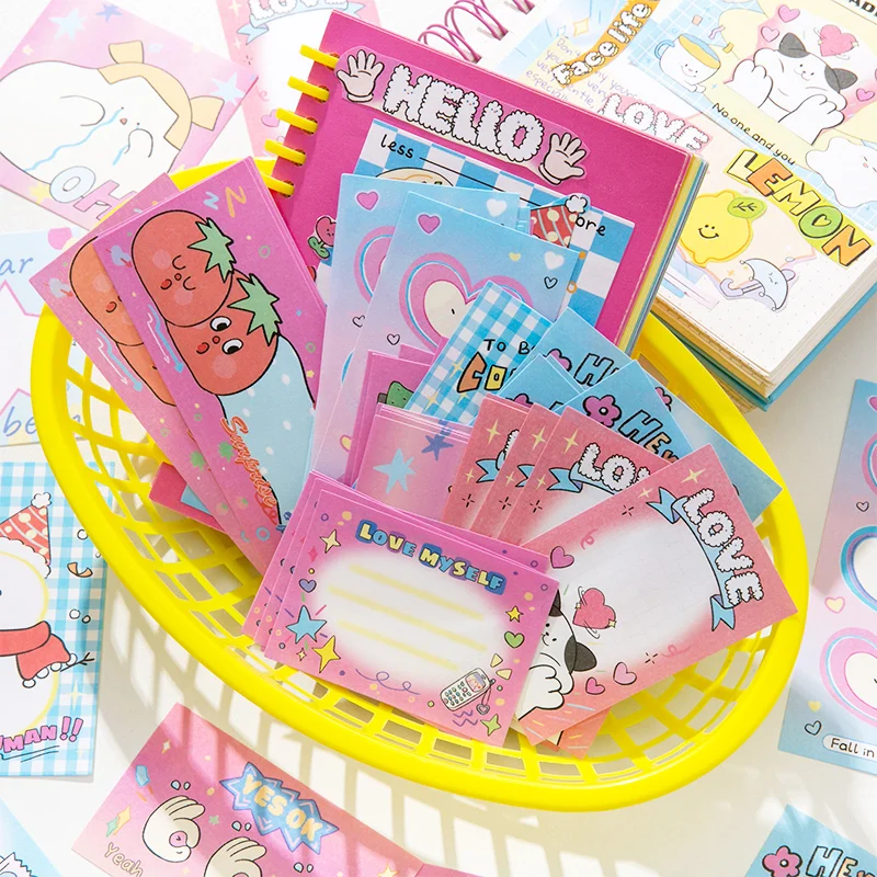 50 PCS Kawaii Cartoon Strawberry INS Sticky Notes Memo Pad Cute Message N Times Sticky Office Stationery Supply Journal Planner