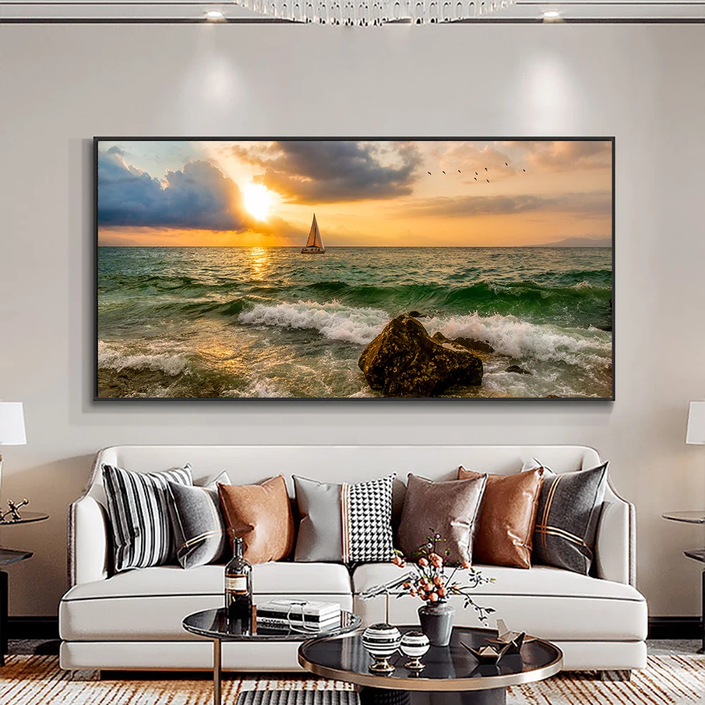 Scandinavian Nature Landscape Canvas Painting Mountain Lake Sunset Wall Art Poster and Print Nordic Picture Modern Home Decor