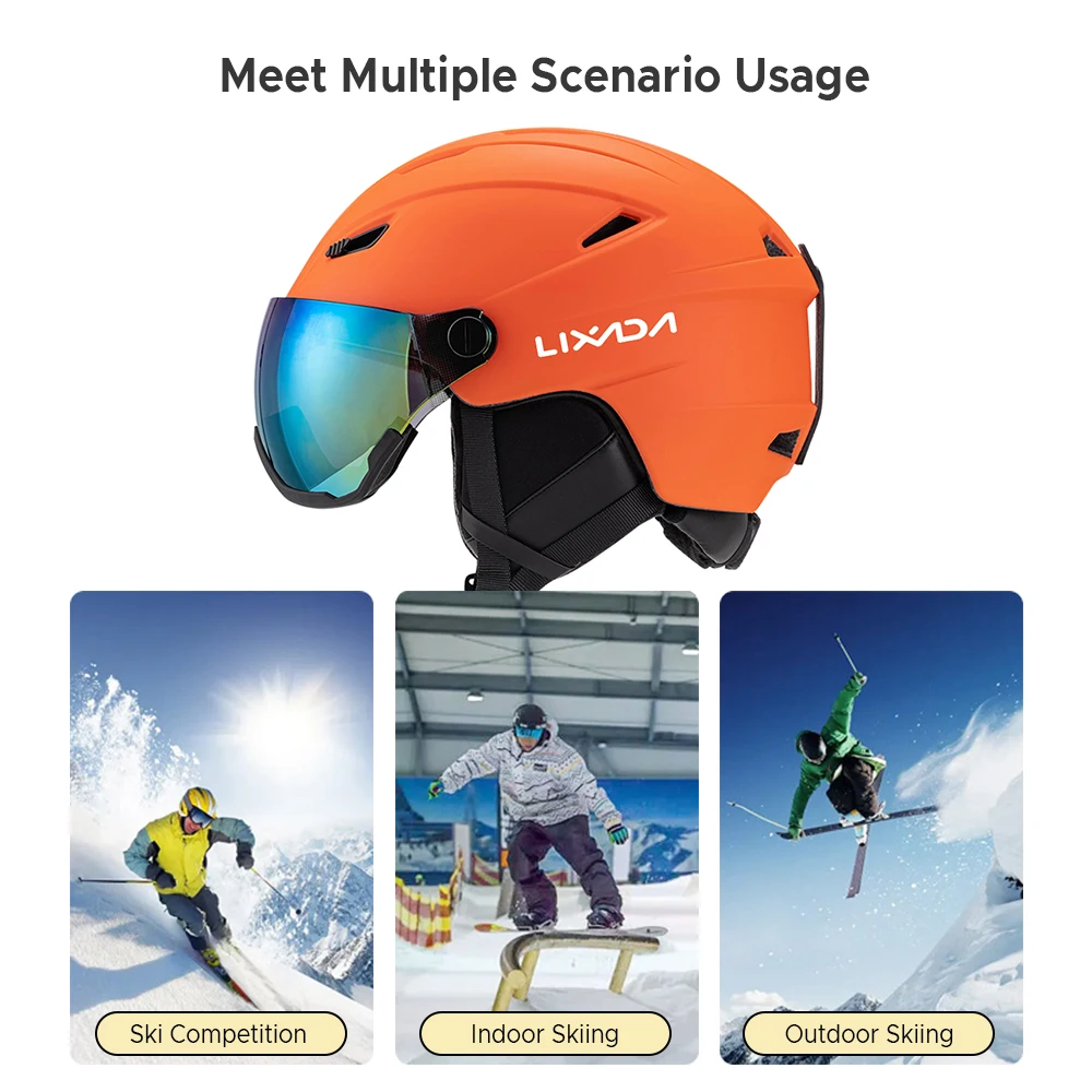 LIXADA Integrated Ski Helmet Men and Women Snowboard Helmet with Removable Visor Goggles Men and Women ‘s Snowboard Wear