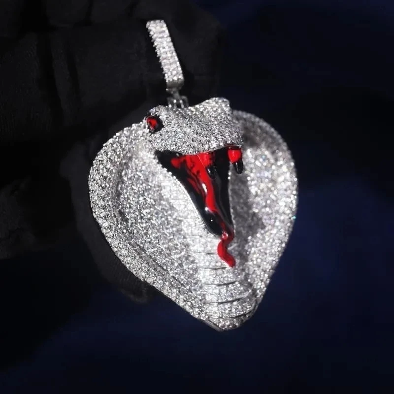 European and American Personality Eye-catching Full Inlay Shiny Zircon Cobra Red Drip Glue Snake Tongue Shaped Gothic Jewelry