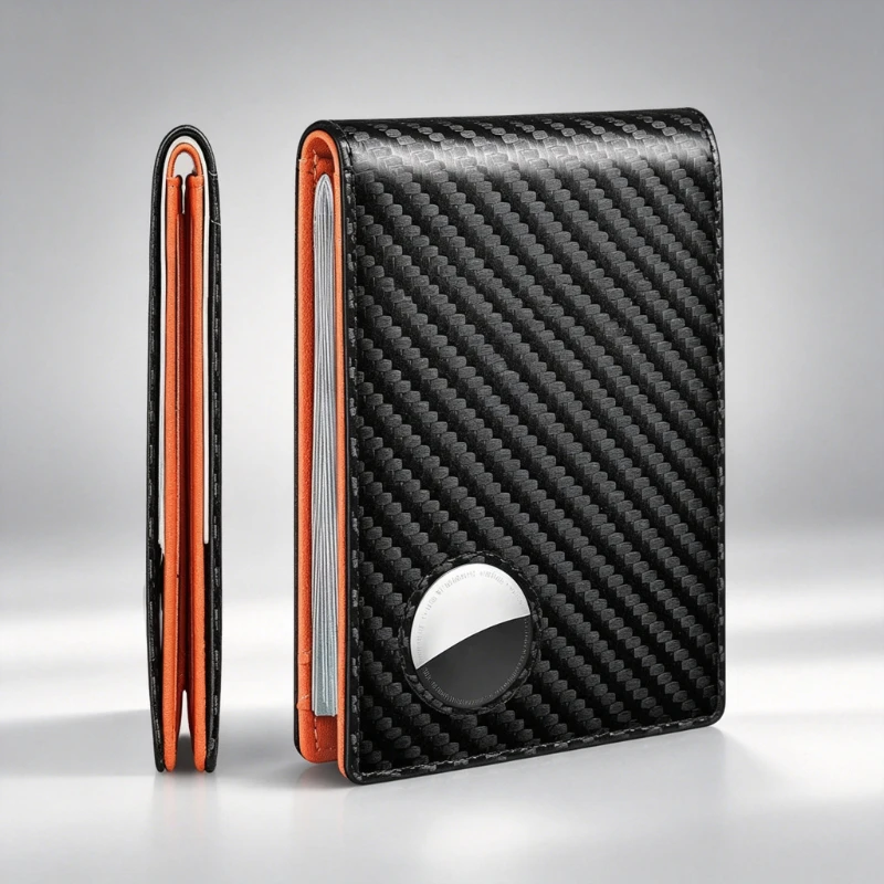 Herren RFID-Blockierende Air Tag Geldbörse Kohlefaser-Muster Business Bifold Kreditkartenhalter Schlanke Geldbörse Bankkarten-Etui für Männer