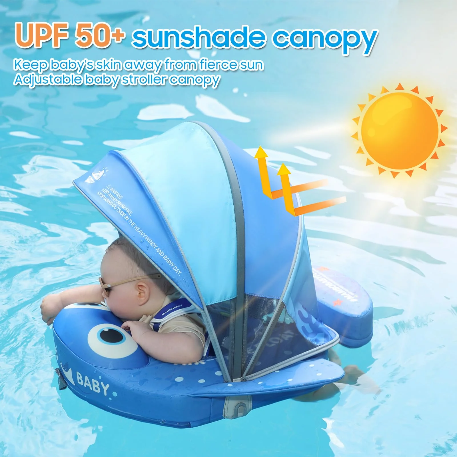 Mambobaby Float No Burrs No Chafing Conapy Sunshade Globally Certified Safe Design Baby Swim Ring Toddler Pool Float Infant Tube
