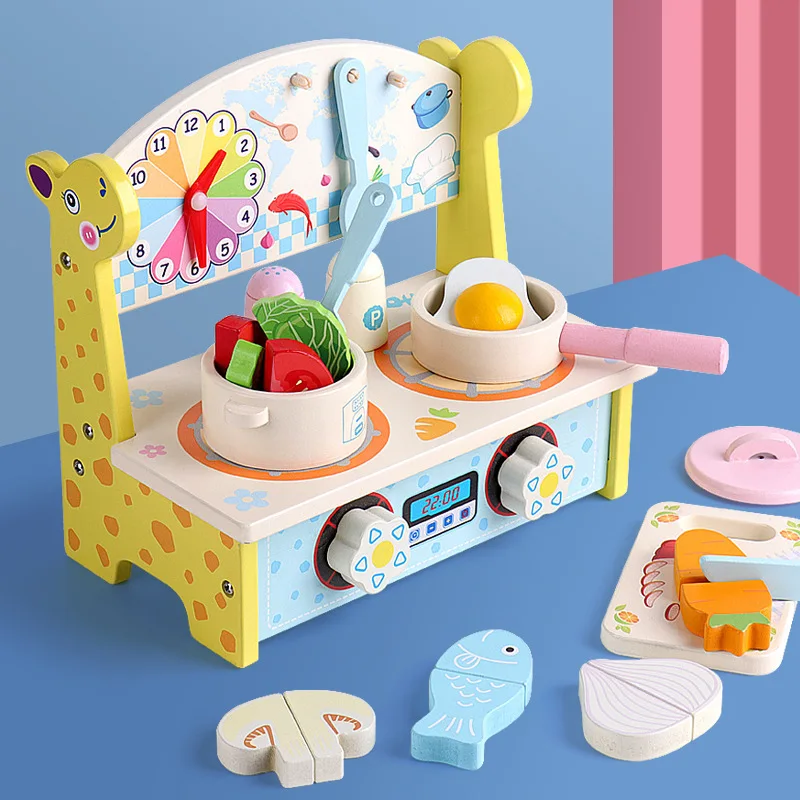 Wooden Educational Childrens Miniature Food Pretend Play Dinnerware Multi Functional Kitchen Kids for Cooking Doll Role Toy Gift