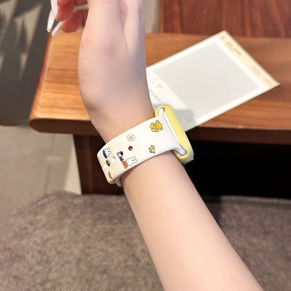 Kawaii Miffy Iwatch S1/2/3/4/5/6/7/8/9/10/SE/Ultra1/2 correa de reloj funda protectora bonita funda de correa de reloj regalo de silicona para niña