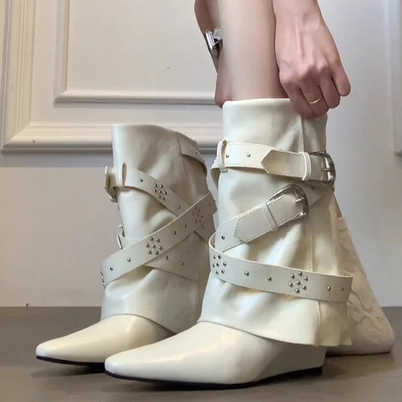 

Ankle Boots for Women's Pointed Toe Designer Elegant Shoes Mid Heels Chelsea Boots 2025 Fashion Leather Gothic Dress Mujer Botas