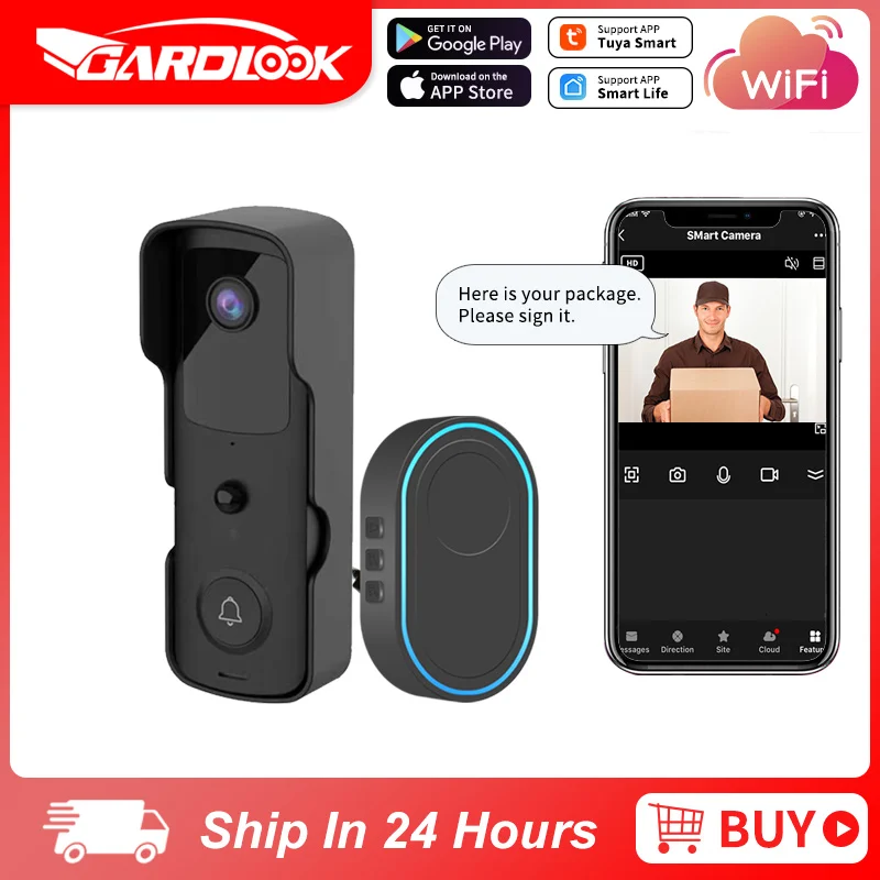 Tuyasmart WiFi Camera Chuông Cửa Video Chuông Cửa Liên Lạc Nội Bộ Hồng Ngoại Báo Động Camera An Ninh Không Dây Chống Nước 1080P HD Giám Sát Từ Xa