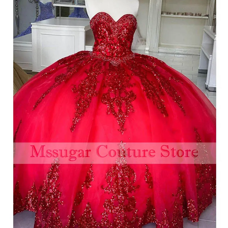 2022 Mexicaanse Quinceanera Prom Dresses Baljurk Lace Sweetheart Organza Avond Party Dress Vestidos 15 Anos