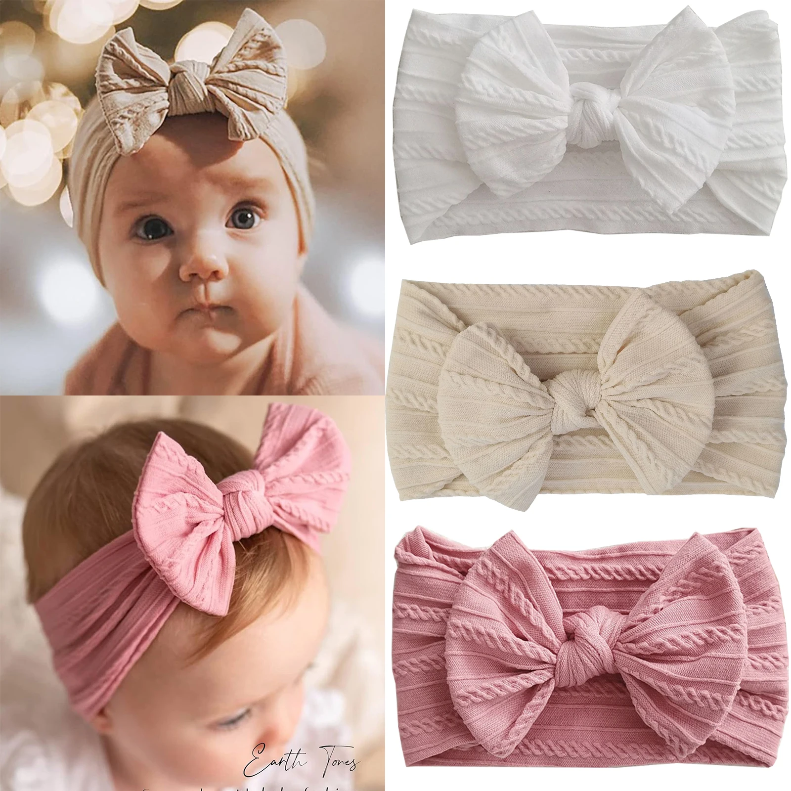 1/3Pcs Solid Color Baby Headband Bow Children Hair Band Elastic Nylon Newborn Soft Turban Headwrap Kid Hair Accessories