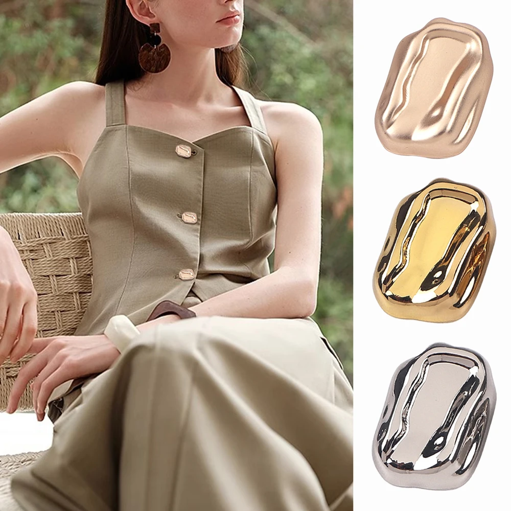 10pcs 18/25mm Concave Irregular Metal Buttons for Dresses Coats - Gold/Silver/Mist Gold Unique DIY Buttons, Clothing Accessories