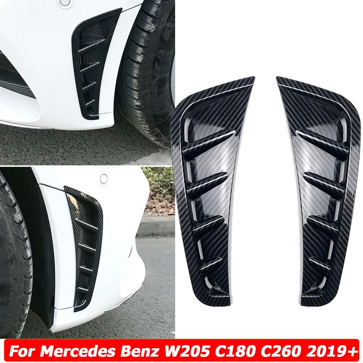 W205 Front Bumper Splitter Air Vent Cover Trim Sticker For Mercedes Benz C180 C260 C Class AMG 2019 2020 2021 Car Accessories