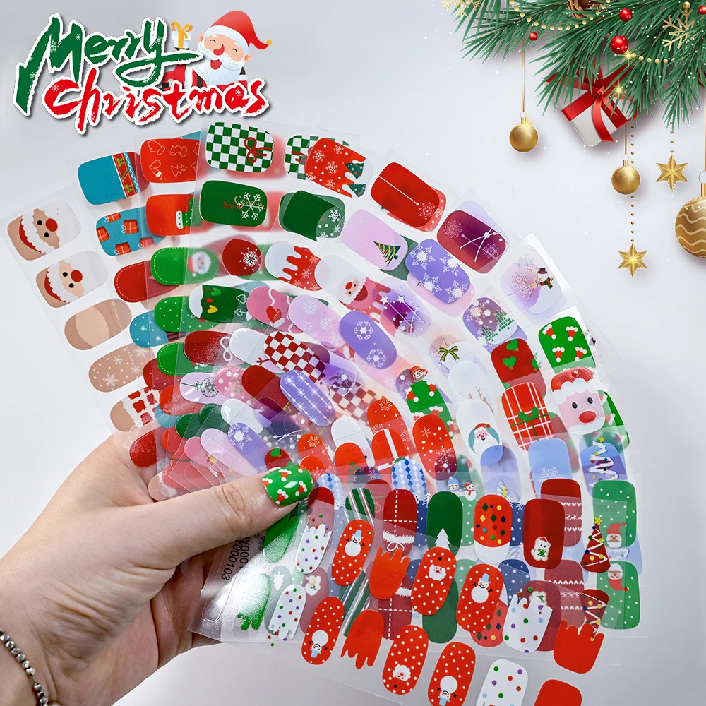 

224Tips 14Sheets Christmas Santa Claus Nail Wrap Decals Snowflake Xmas Tree Nail Polish Strips Adhesive Sliders Manicure Sticker