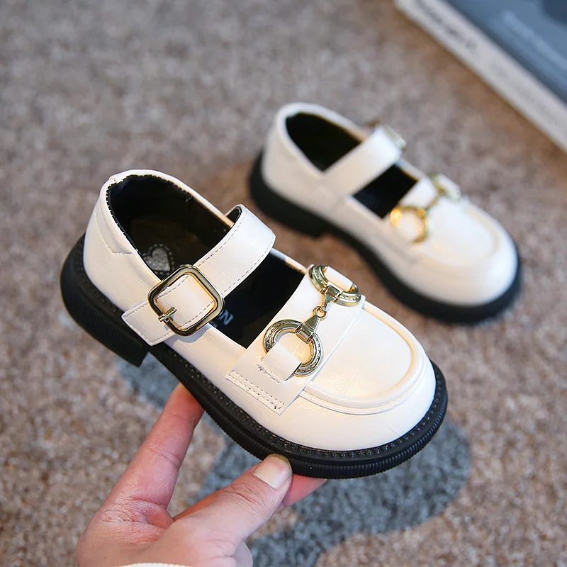 2024 Spring Autumn Kids Girls Leather Shoes Korean Style Little Girl Princess Shoes Anti Slip Thick Soled Casual Single Shoes