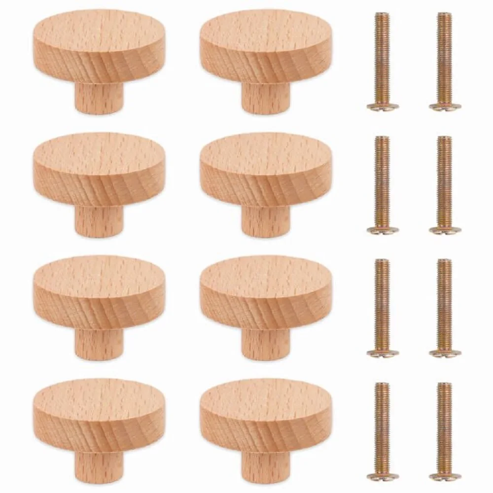 Round Wooden Cabinet Knobs Wood cupboard Furniture Wardrobe Drawer Pulls Handles with Screws for Wardrobe Dresser Closet