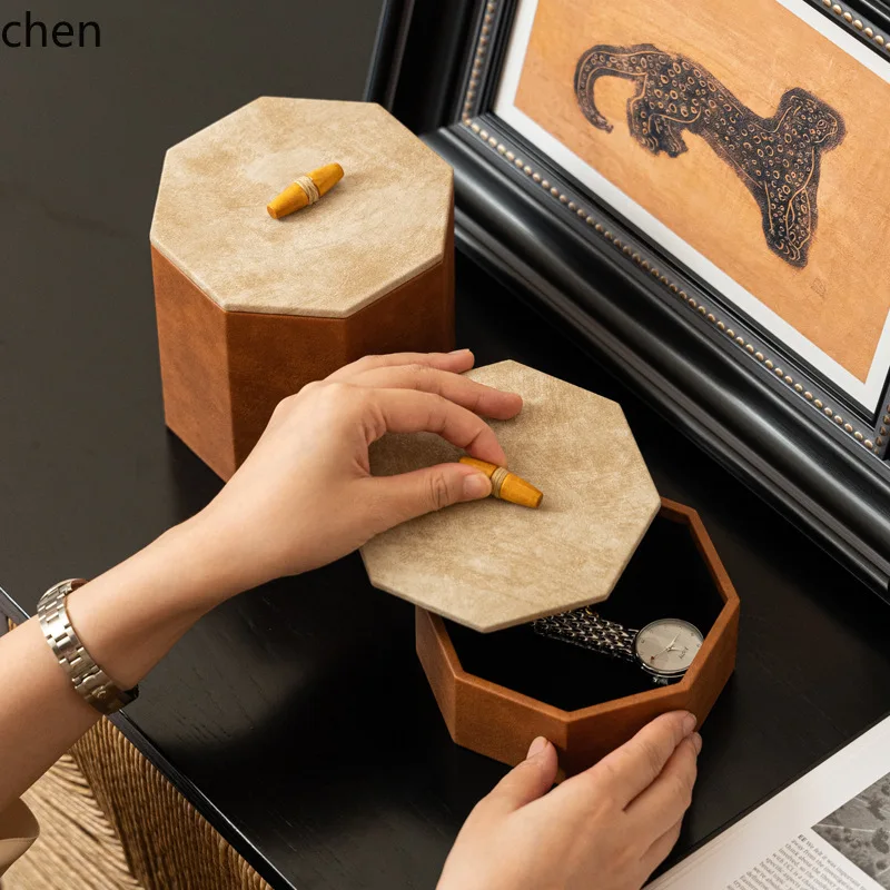 PYH New Chinese Style High-End Flocked Leather Storage Box Jewelry Box Decorative Ornament Model Room Dressing Table