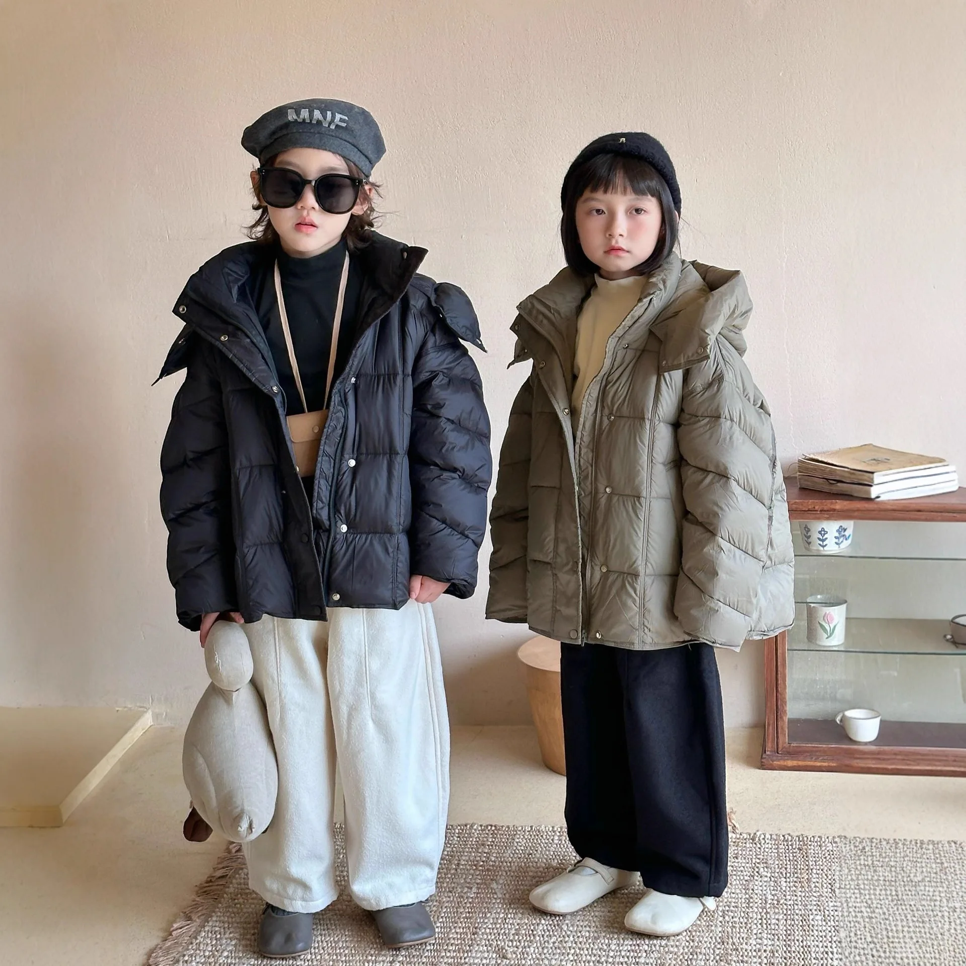 Winter Children Boy Duck Down Jacket Solid Hooded Plus Velvet Warm Infant Baby Girl Outerwear Coat Thicken Loose Kid Girls Parka