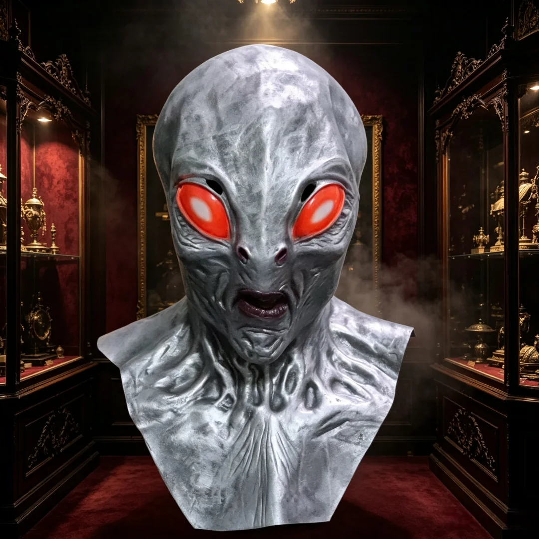 Alien Creature Mask with Big Red Eyes Scary Extraterrestrial Headgear For Halloween Carnival Party Cosplay Costume Prop