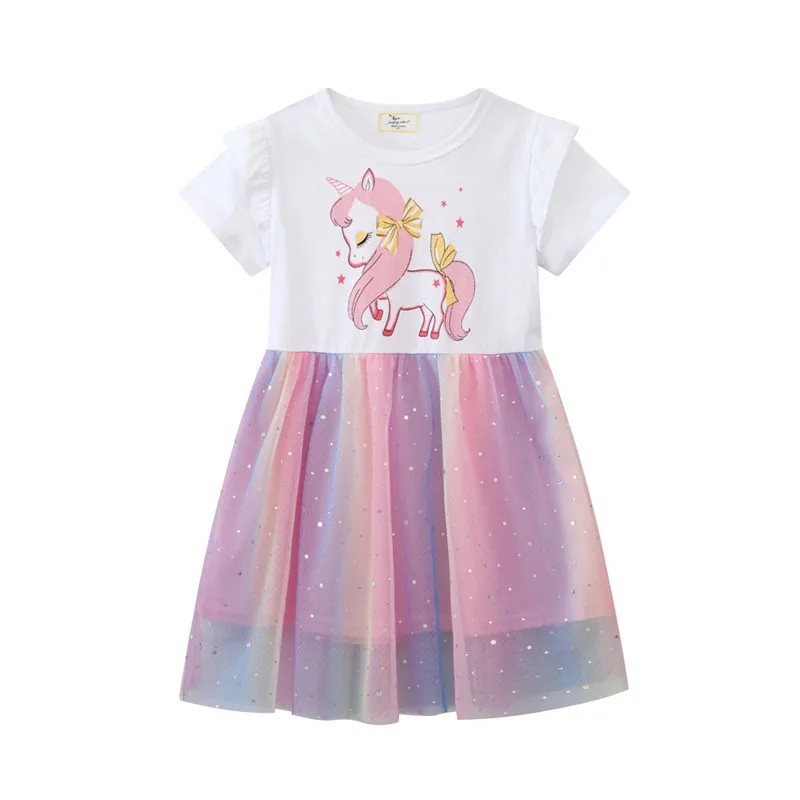 Jumping Meters Unicorn Children\'s Party Dresses Hot Selling Toddler Kids Clothes Princess Girls Clothes Frocks Baby Wear