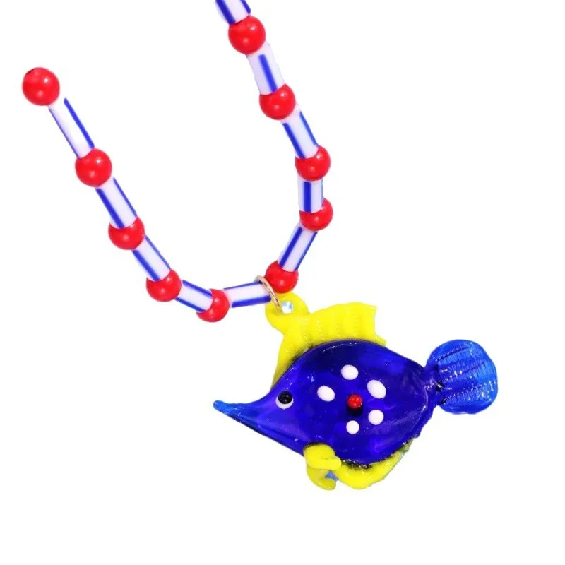 2026 New Creative Charm Colourful Glaze Goldfish Striped Seahorse Glass Pendant Necklace for Women Cute Jewelry Accessories Gift