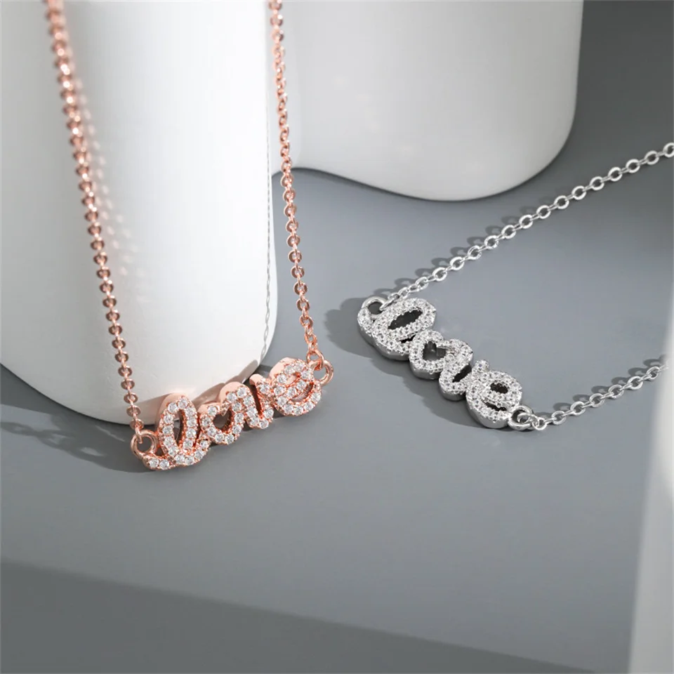 

Fashion Rose Gold Letter Pendant Valentine's Day Gift Letter LOVE Necklace For Girls Stainless Steel Jewelry Free Shipping Items