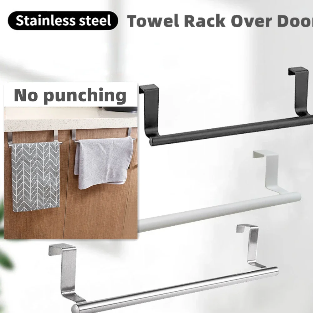 Towel Rack Over Door Towel Bar Hanging Holder Stainless Steel Bathroom Kitchen Cabinet White Black Towel Rag Rack Shelf Hanger