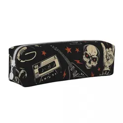 Astuccio per matite in metallo pesante retrò Fashion Rock Roll Music Pen Bag per studenti pencilcase cosmetiche per ufficio di grandi dimensioni