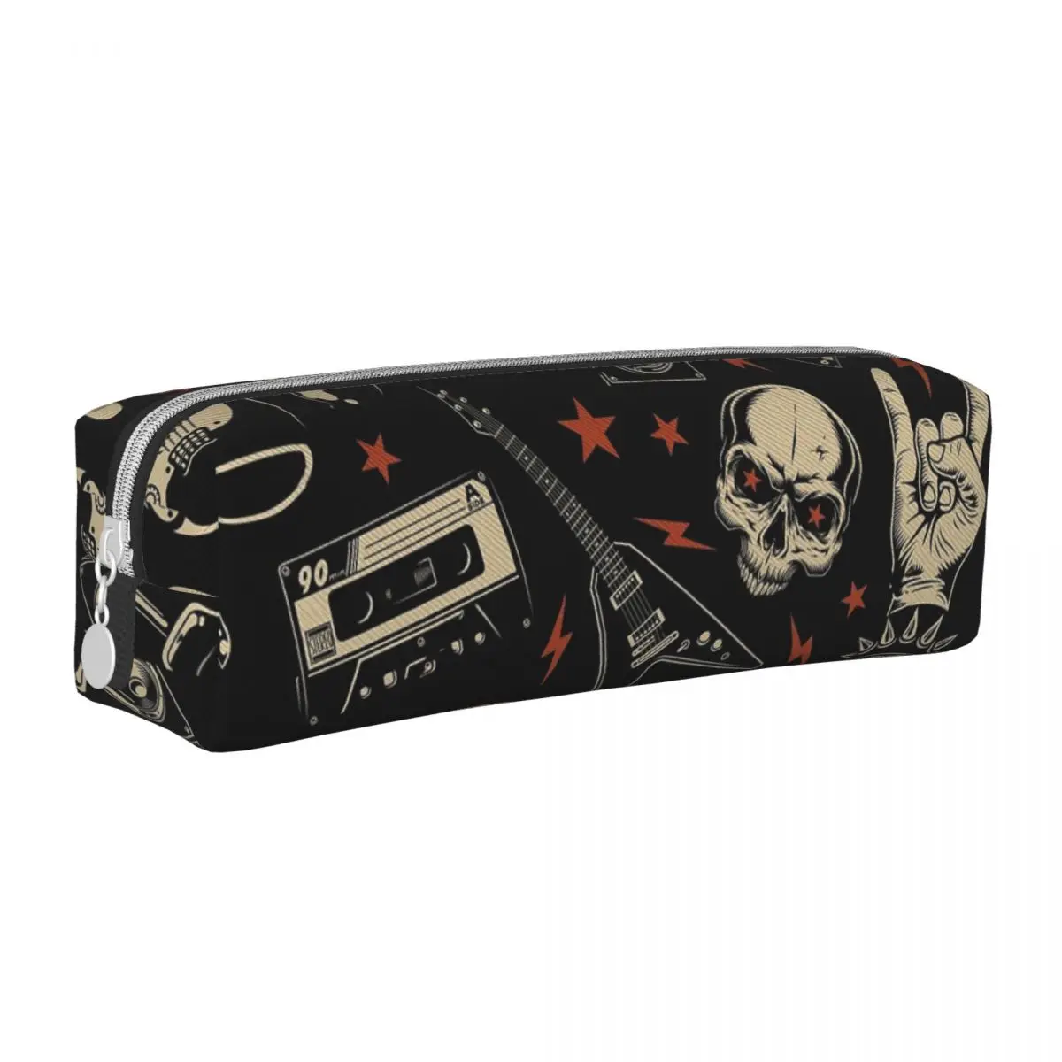 Retro Heavy Metal Pencil Case Fashion Rock Roll Music Pen Bag for Student Large Storage Office Cosmetic Pencilcases