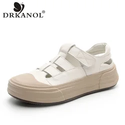 DRKANOL Luxury Design Women Summer Shoes Chunky Platform Sneakers Genuine Leather Hollow Breathable Flat Casual Sandals H2305