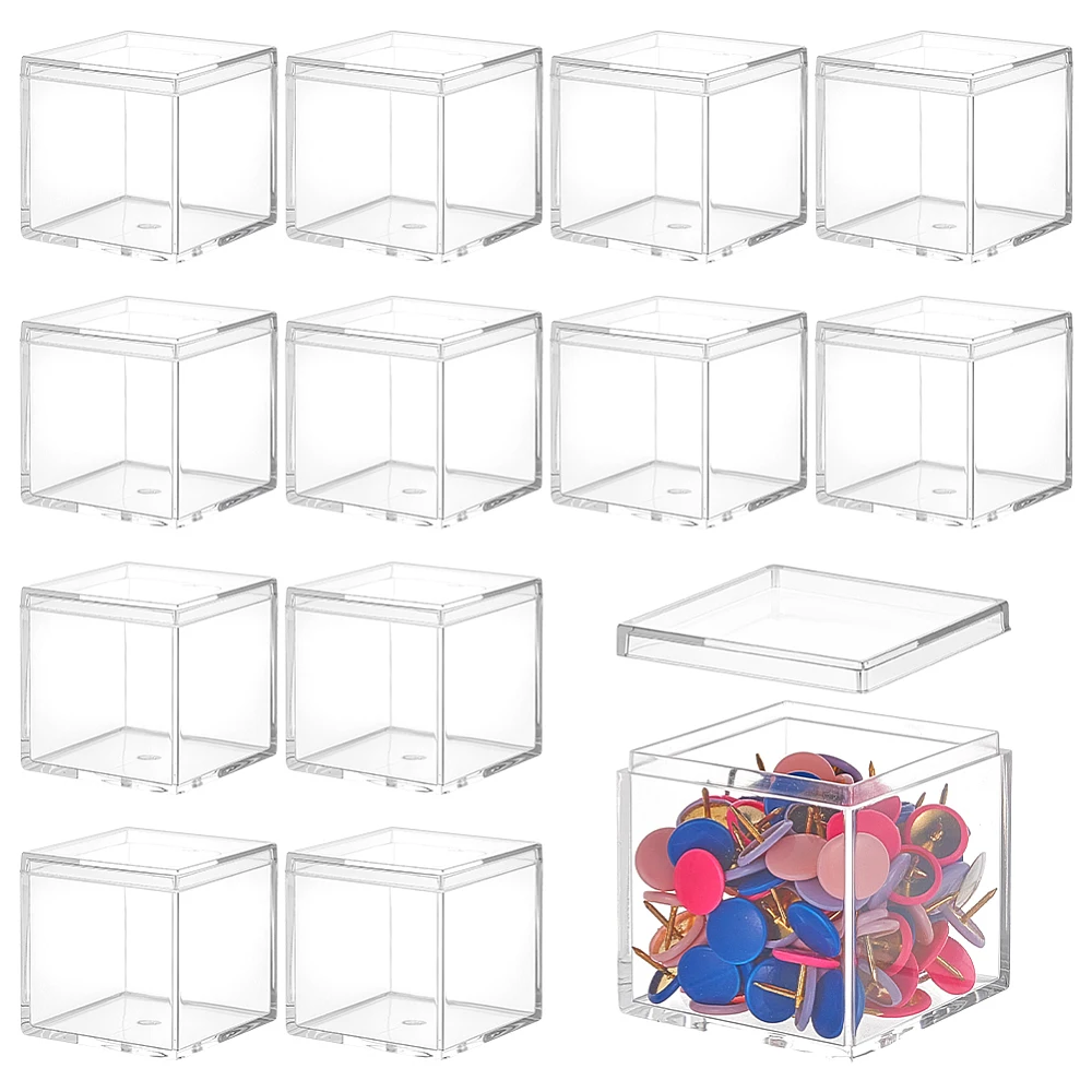 15 Pcs Clear Plastic Square Cube 1.77x1.77x1.77 Inch Small Display Box with Lid Mini Storage Box for Earrings Jewelry Tiny Beads