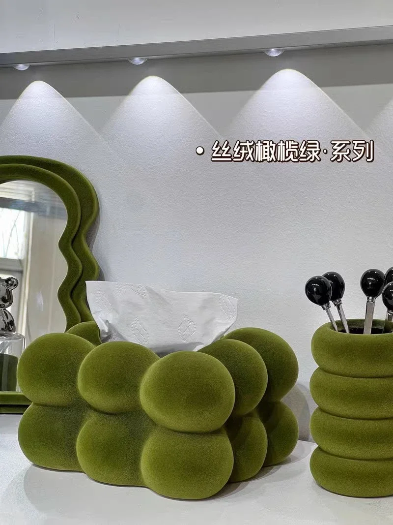 French Klein Blue Tabletop Tissue Box Decorations Living Room Premium Velvet Ceramic Dining Table Drawer Paper Storage Box