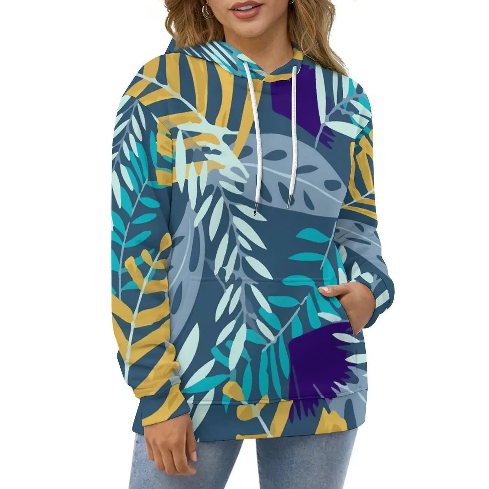 Tropical Plants Hoodies Colorful Leaves Print Street Fashion Casual Pullover Hoodie Long Sleeve Sweatshirts Birthday Gift