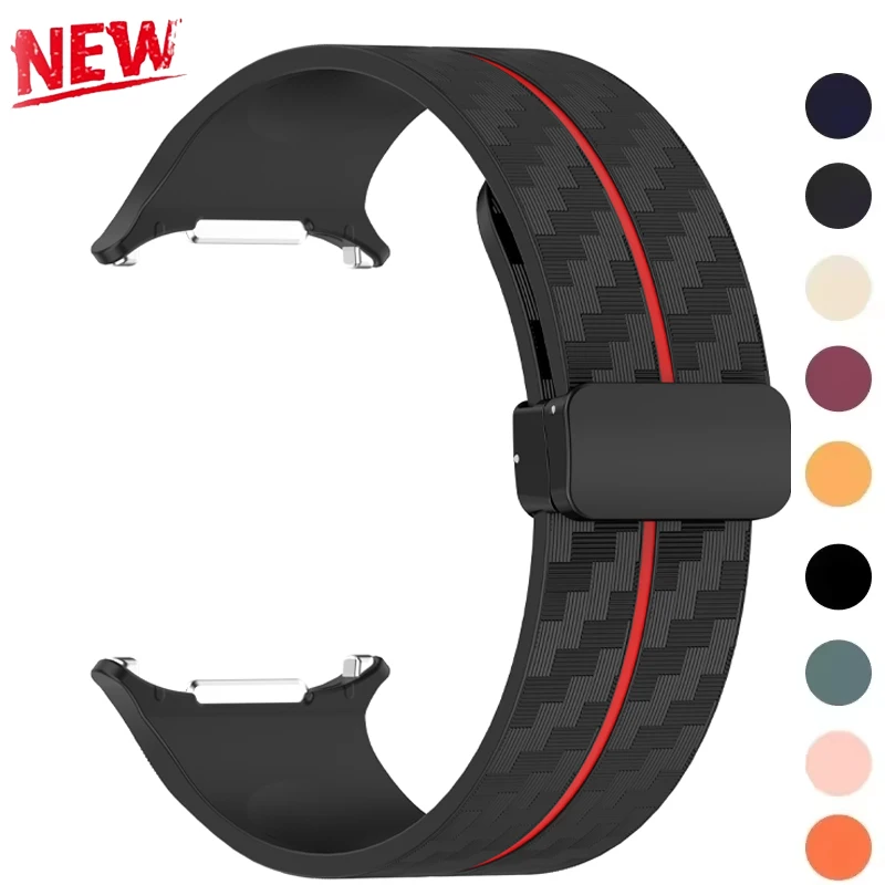 Carbon Magnetic Folding Clasp Silicone Sport Strap for Samsung Galaxy Watch 47 Strap for Watch Ultra Replacement Bracelet Strap