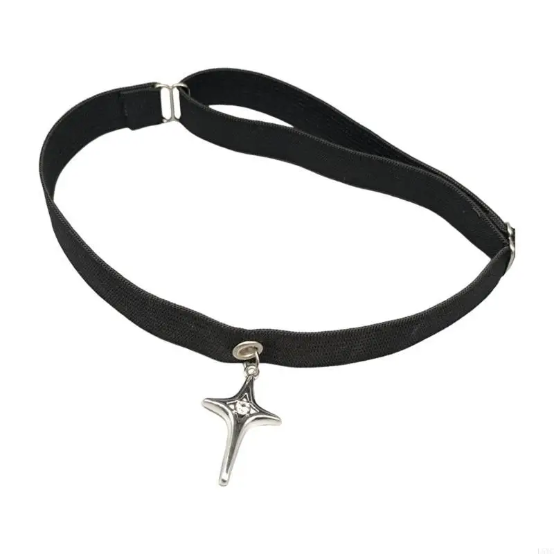 

L5YC Stylish Gothic Black Elastic Leg Thigh Garter Belt with Star Pendant for Women