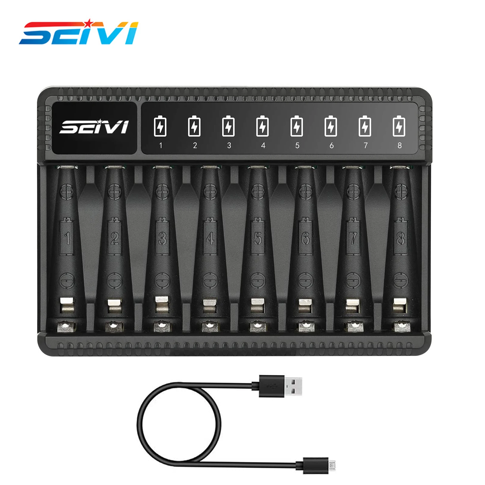 

8-лучеечное зарядное устройство AA AAA, высокоскоростная зарядка через USB, независимый слот, для Ni-MH Ni-CD аккумуляторов