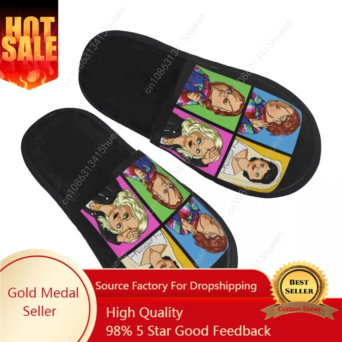 

Custom My Bride Memory Foam Slippers Women Comfy Warm Chucky Horror Movie House Slippers