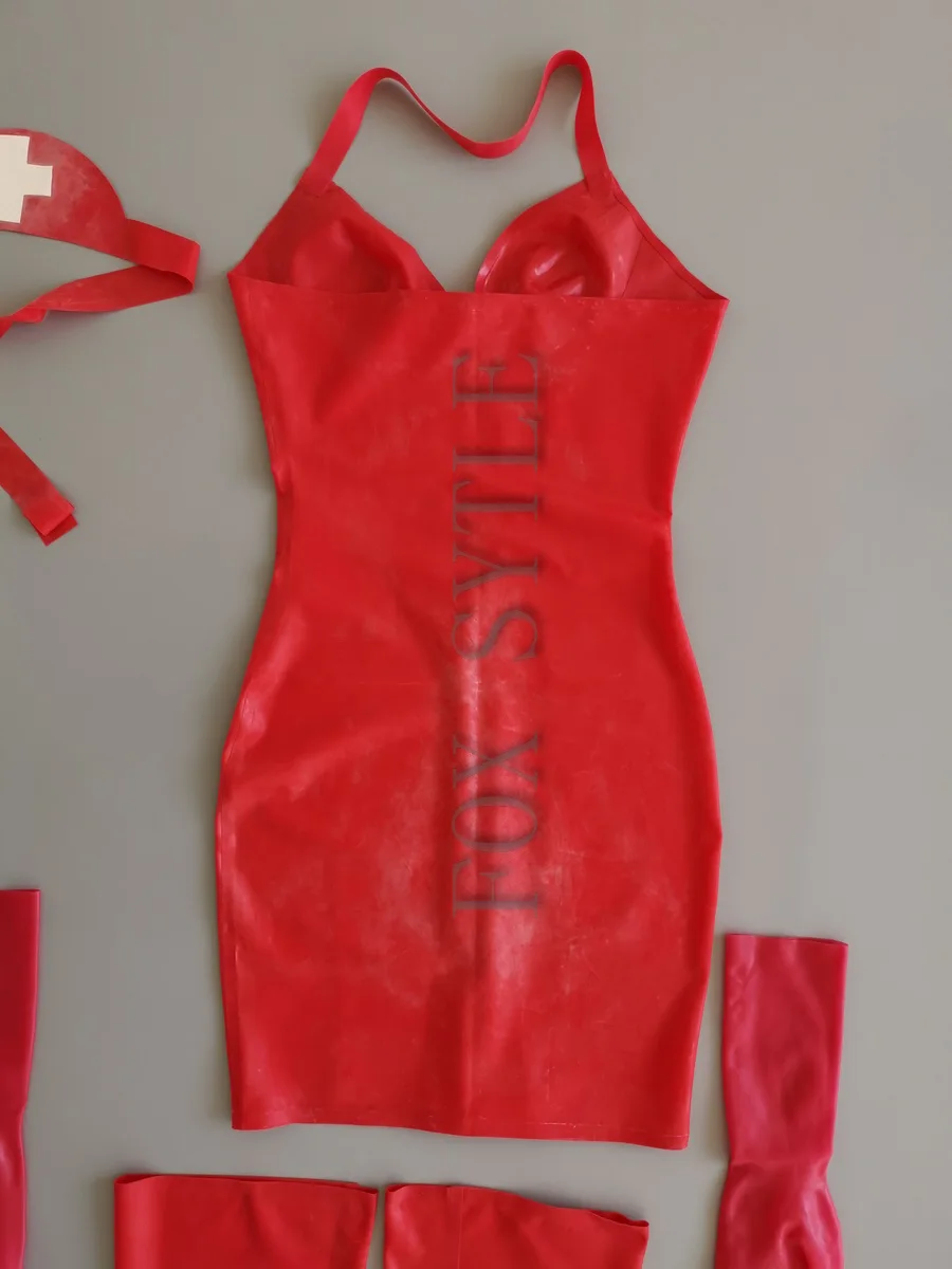 soft female dress, long socks gloves headscarf, all-red dress, all-red gloves and long socks, including garter straps instock