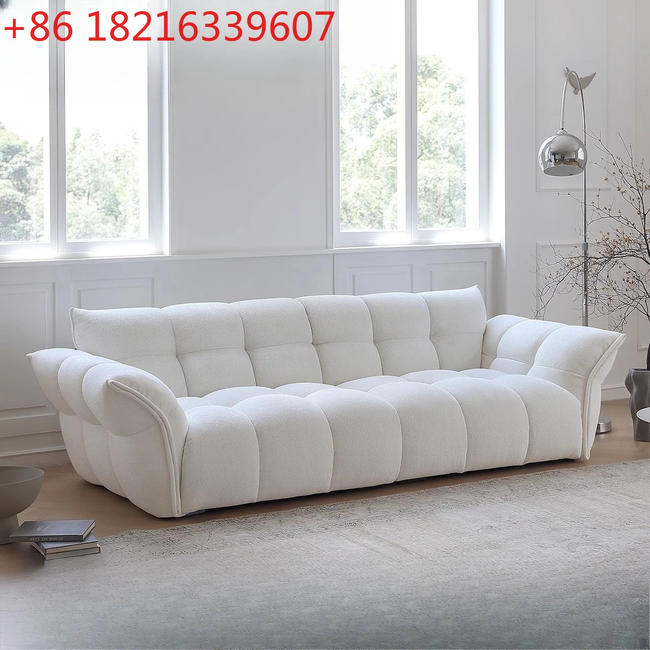 

Французский кремовый стиль, белая ткань из синели, диван с лепестками лилии, гостиная, маленькая квартира, встроенный ряд трех человек