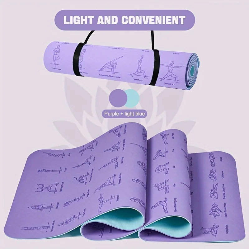 

Premium Non Slip Eco Friendly Exercise Fitness 6mm TPE Rubber Yoga Mat Instructional with Poses Engraved 11