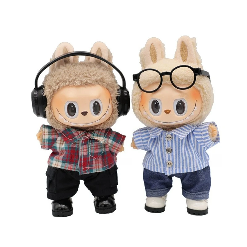    미니 인형 옷 세트 17cm 라부부 인형 의류 라부부 V1 V2 V3 캐주얼 체크 코트 청바지 세트 라부부 액세서리