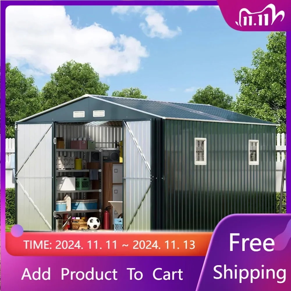 

Outdoor Steel Storage Shed with Lockable Door,2 Windows,Transparent Roof Panels,Ideal for Patio Storage,Garbage Can,Chicken Coop