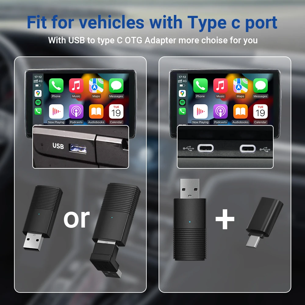 Ottomotion MINI adaptador inalámbrico CarPlay para iPhone, pegatina USB, accesorios de coche para Hyundai, VW, Mazda, Toyota, Kia, Ford Chery