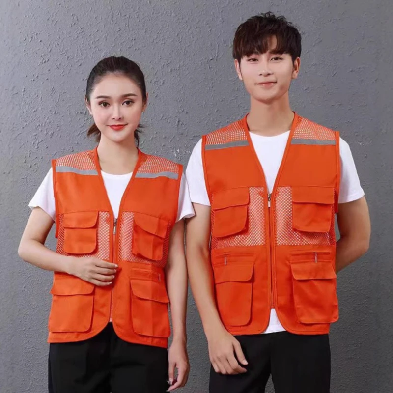 Summer Web Activity Vest Education Training vest Customizable Multi-Pocket Volunteer Vest Workwear with Printed Text and Logo