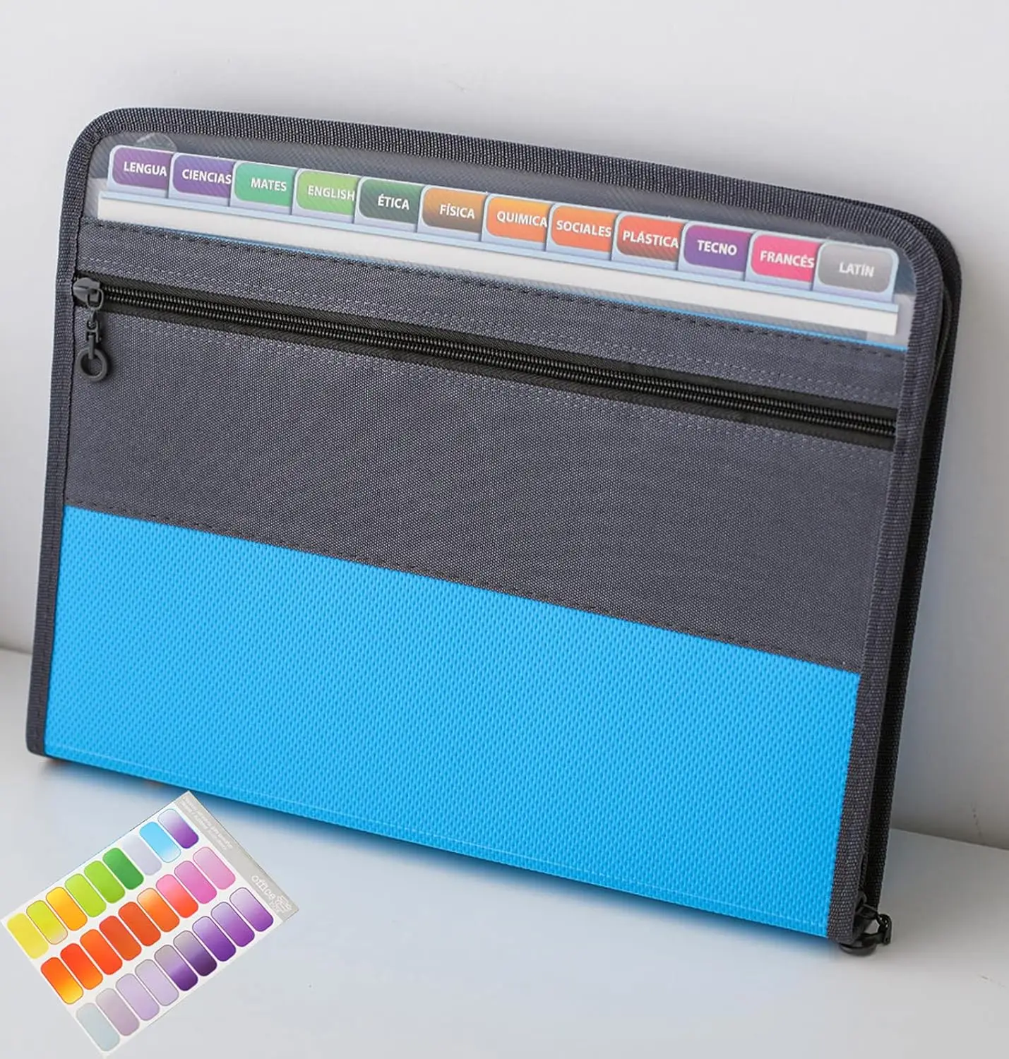 

13 Pocket Expanding File Folder, A4 Letter Size Accordion Organizer with Zipper & 27 Labels, Portable for Home Office School, Blue