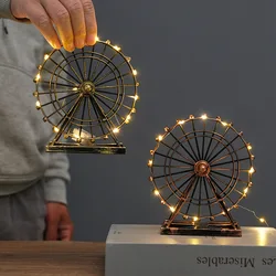 Glowing London Eye Ferris Wheel Nordic Retro Metal Creative European Retro Rotatable Ferris Wheel Office Desktop Bar Home Decor