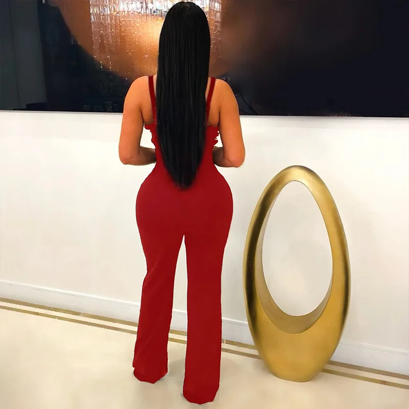 Trendy European And American Deep V Neck Sleeveless Bodycon Jumpsuit Elegant Casual Sexy Long Pants Summer Fashion Womens Outfit