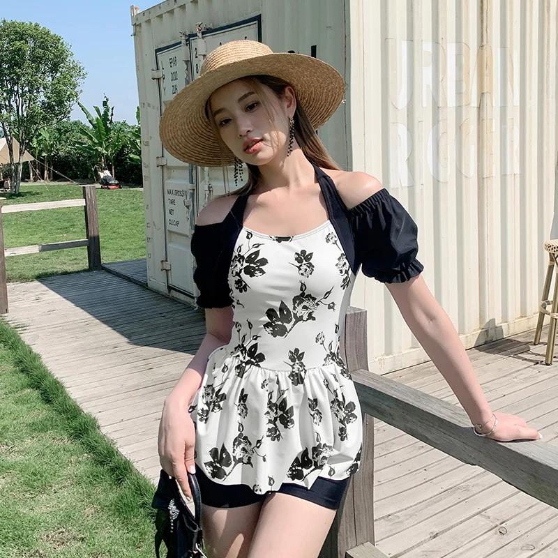 Wisuwore Women's New 2023 Summer Wear French Fashion Hanging Neck Sweet Waist Slimming Swimwear Dress Holiday Beach Surfing Suit