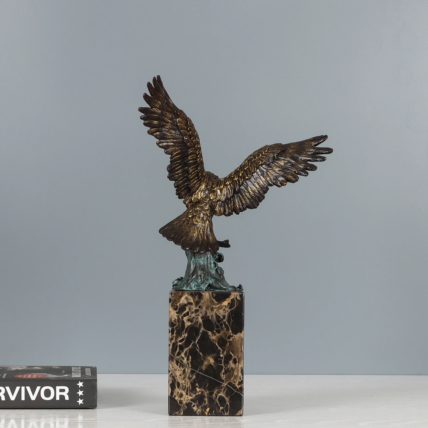 35CM High Bronze Bald Eagle Hunting Fish Statue Sculpture Hot Falcon Art Upscale Office Home Decoration view 4