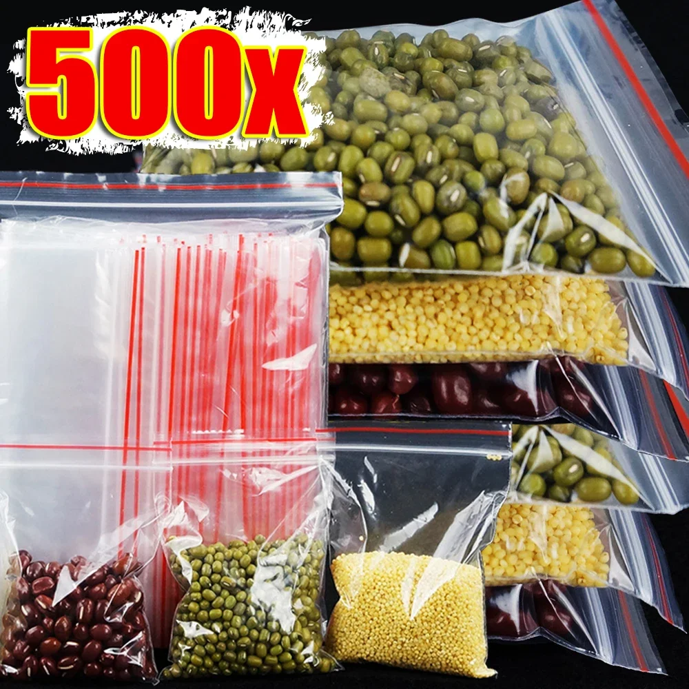 500/100Pcs Transparent Self-sealing Bags Ziplock Plastic Storage Clear Reusable Small Jewelry Food Nut Packing Zipper Bag Pouch