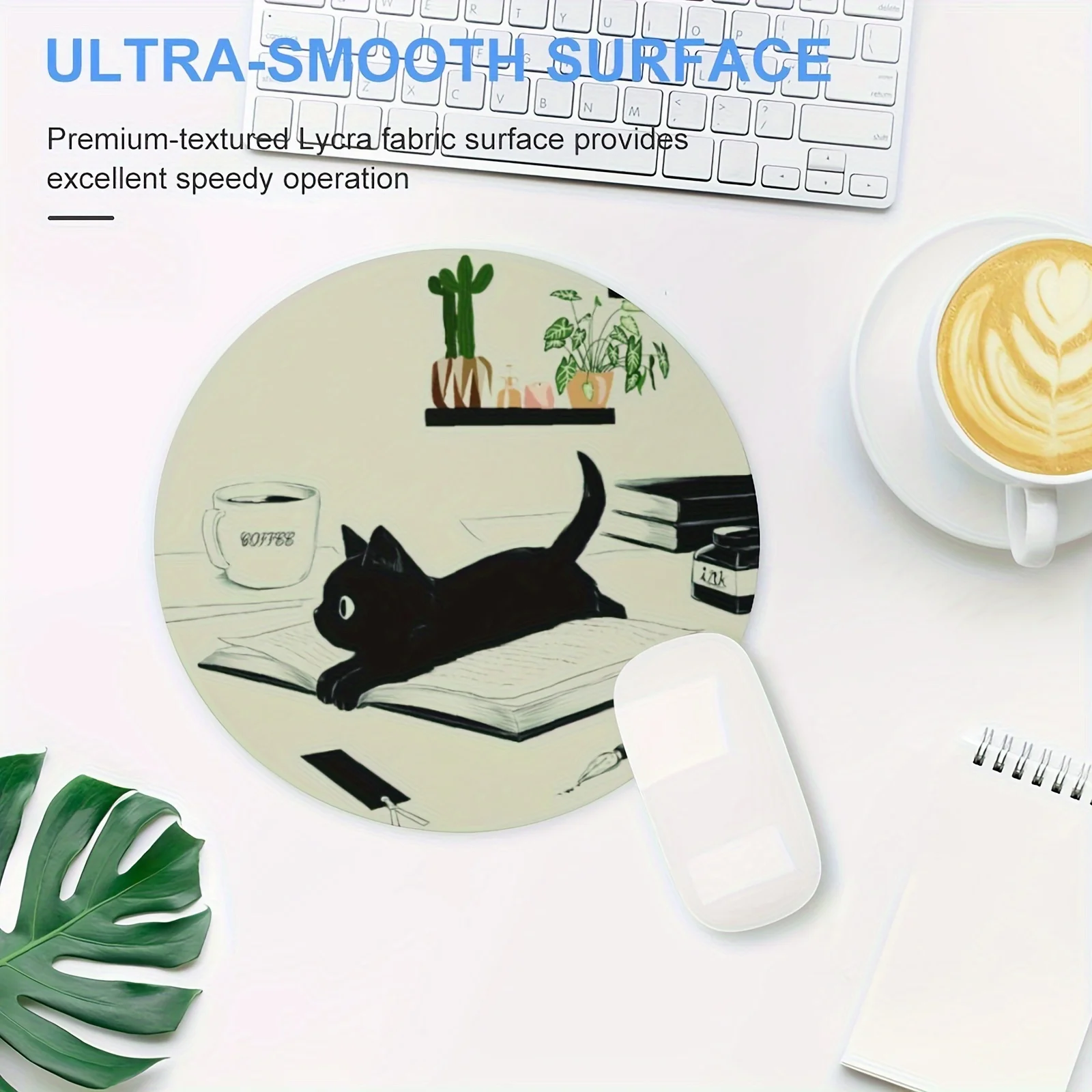 Black Cat Mouse Pad Non-Slip Black Cat Reading Gaming Mouse Pad Washable Round Mousepad Office Computers Laptops, Cat Mouse Pads