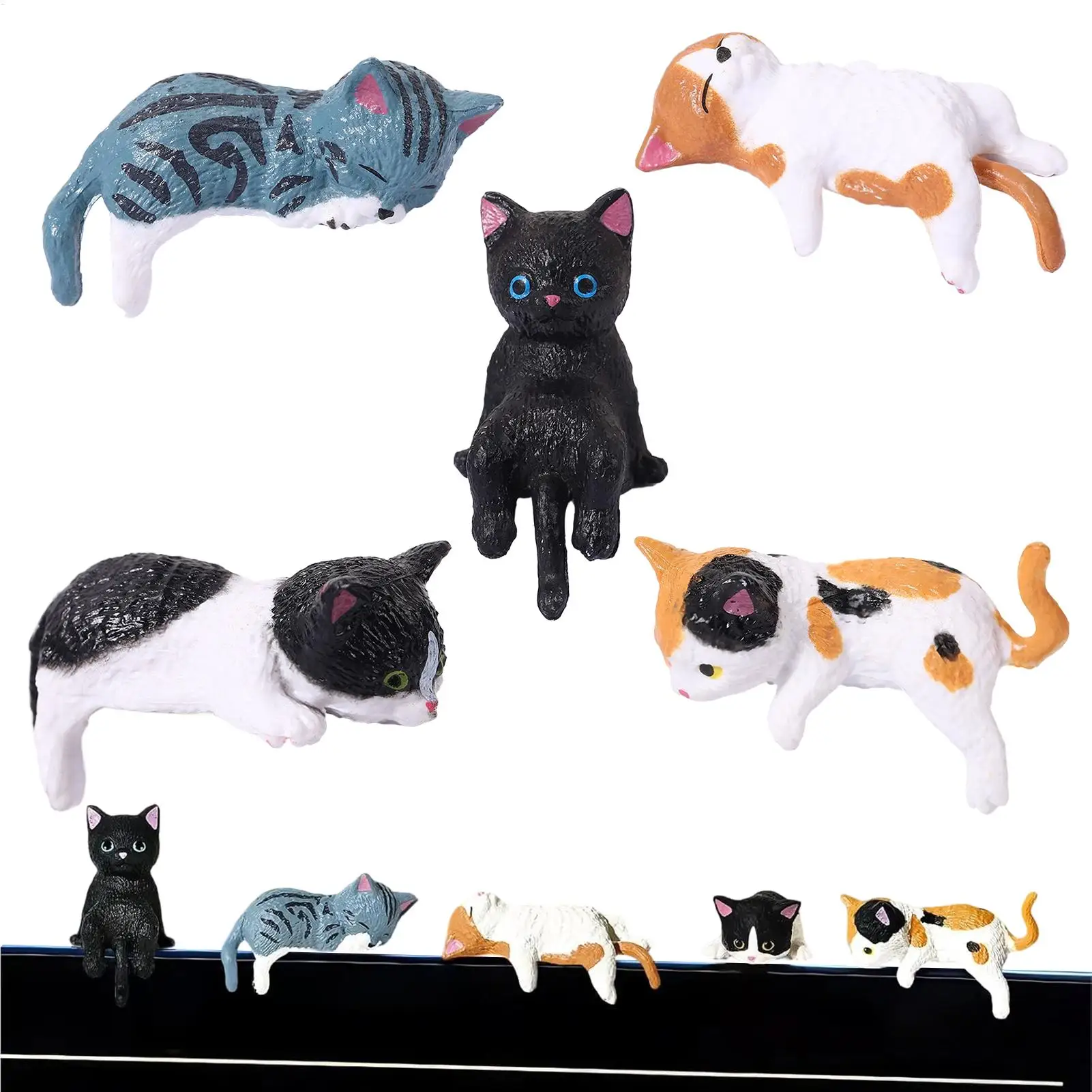 5PCS Small Cat Statue Home Easy Installation Office Desk Animal Sculpture Car Navigator Screen Miniature Car Dashboard